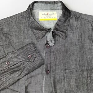 Hedley & Bennett Shirt Mens Medium Black Chambray Denim Chef Work Pocket USA